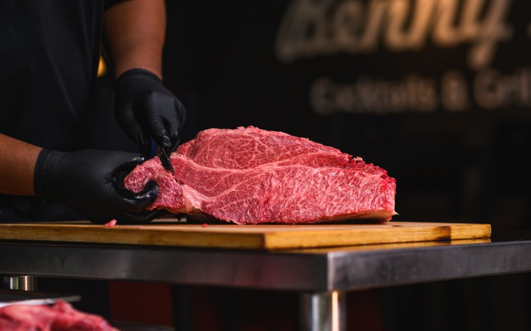 A4 Kagoshima Wagyu being hand-cut at Benny’s Cocktails & Grill in Bang Tao, Phuket